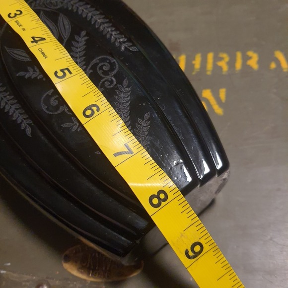 Antique Fostoria Black Ebony Glass Etched Fern Gold Trim Vintage Art Deco Vase - Picture 7 of 12